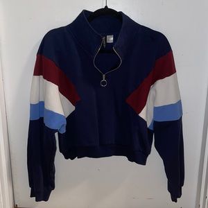 H&M Navy Quarter-Zip Cropped Sweatshirt